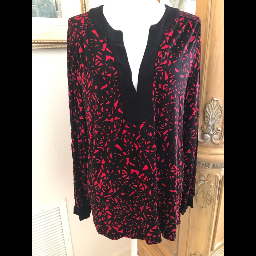Michael Kors Womens Red Black Geometric Top